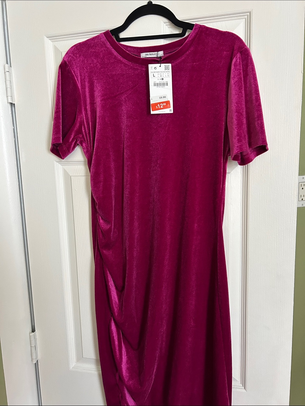 Magenta Velvet Short-Sleeve Shift Dress